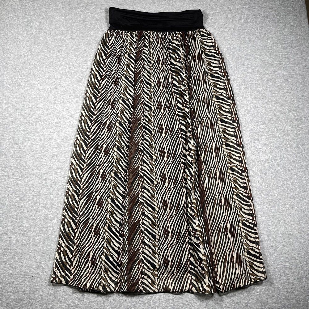 Grace Elements Skirt Womens L Multicolor Animal Print Pleated Chiffon Maxi